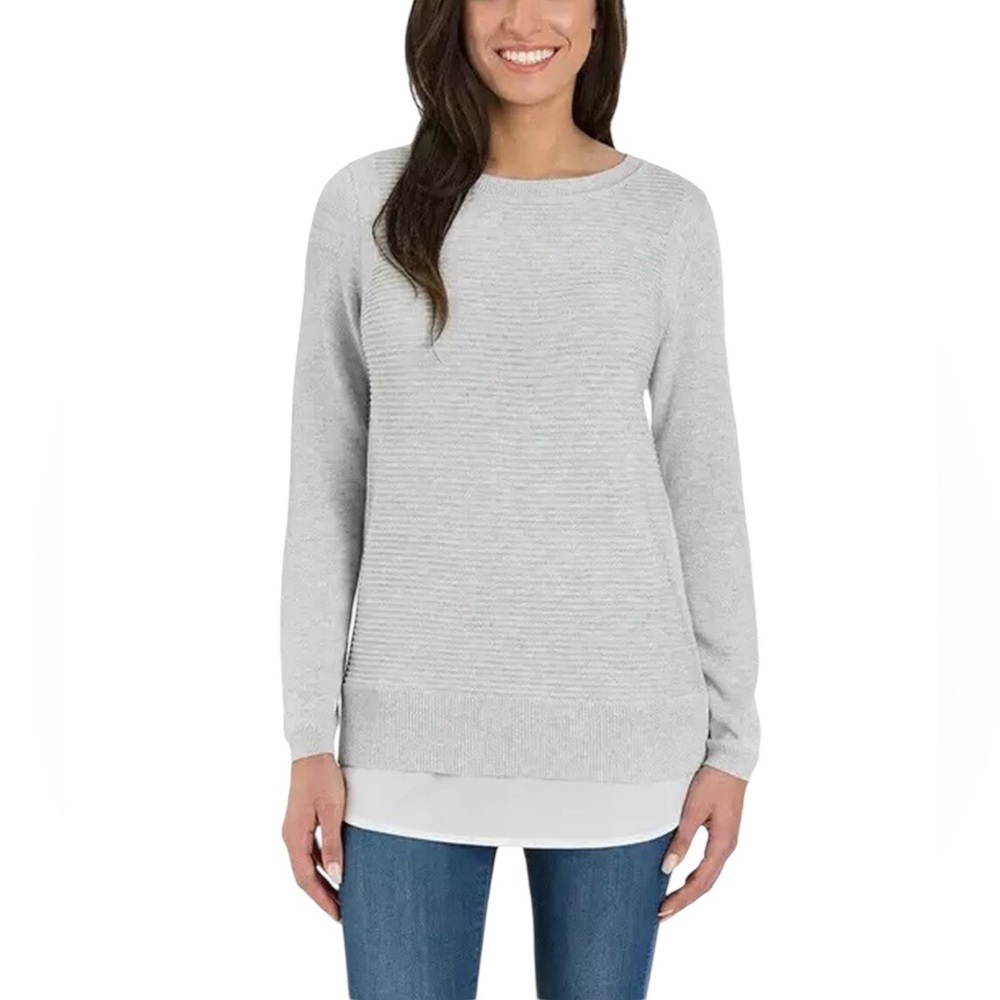 Hilary Radley Gray Knit Sweater Women’s Size L Pullover Long Sleeve Crew Neck